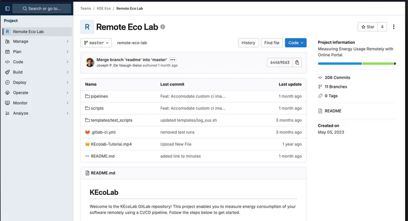 GitLab repository screenshot for Remote Eco Lab project